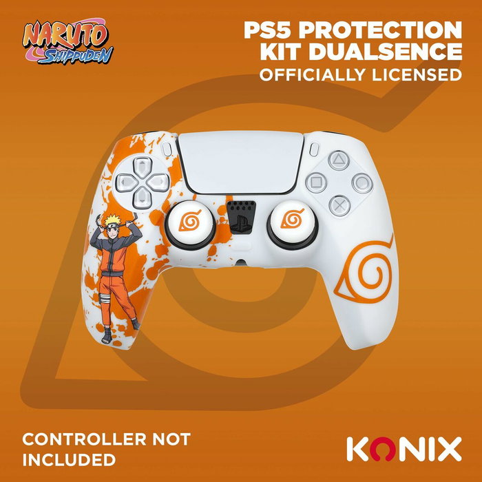 Konix Coque de Protection pour Manette DualSense PS5 - Silicone - Motif Konoha et Naruto - Blanc Konix Coque de Protection pour Manette DualSense PS5 - Silicone - Motif Konoha et Naruto - Blanc