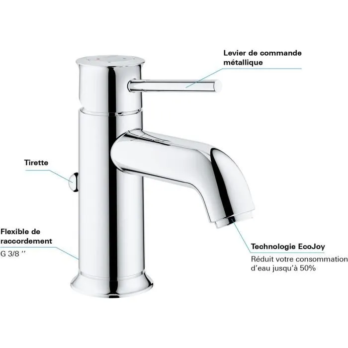 Grohe Mitigeur de lavabo Start Classic, chromé, monocommande, taille S, cartouche céramique 28 mm, réf. 23782000