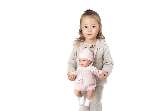 Antonio Juan Muñeca Baby Toneta Palabritas - Poupée bébé parlante avec porte-bébé, 34 cm - Son, lumière, 10 langues (dont Français) - Fonctionne avec piles
