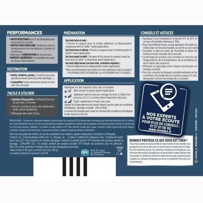 Bondex Lasure Bois 2 en 1 Satin Haute Protection 5 ans Anti-UV Fongicide Chêne Doré pour Bois Neufs et Anciens - Émissions A+