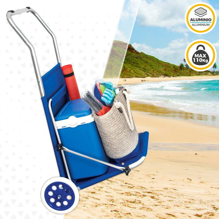 Chaise Transat Pliable de Camping Aktive Bleu 62 x 62 x 117 cm Chariot pliant Auvent (2 Unités)