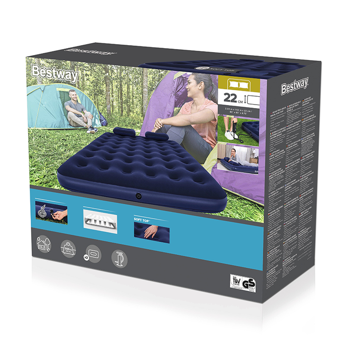 Bestway 67374 Matelas Gonflable Double avec Pompe et Oreillers 203x152x22 cm Camping Bestway 67374 Matelas Gonflable Double avec Pompe et Oreillers 203x152x22 cm Camping