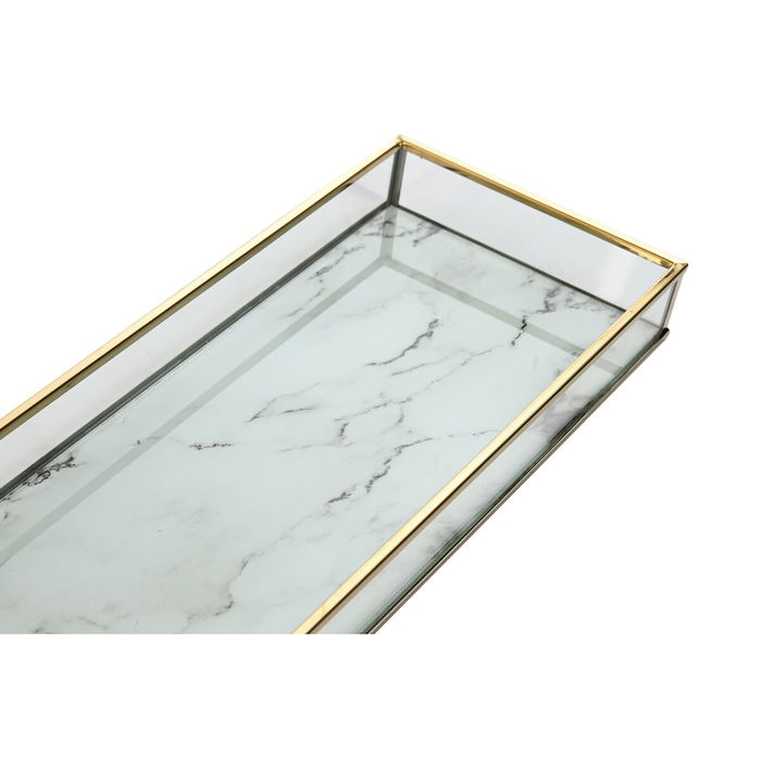 Jeux de plateaux Home ESPRIT Blanc Doré Métal Verre 42 x 15 x 4 cm (2 Unités)