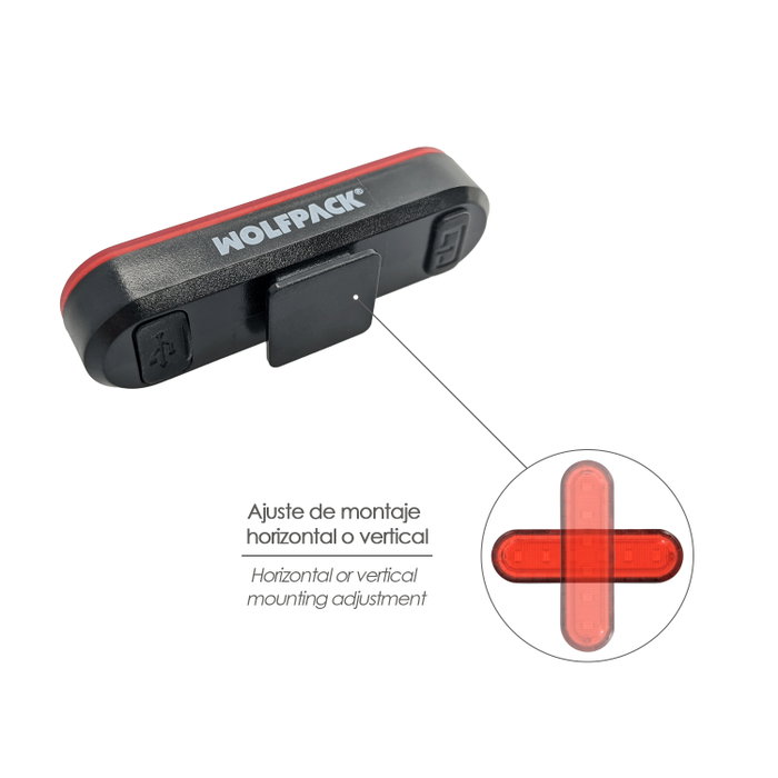 WOLFPACK LINEA PROFESIONAL Luz Led Trasera Pour Vélo ou Trottinette 100 Lumens WOLFPACK LINEA PROFESIONAL Luz Led Trasera Pour Vélo ou Trottinette 100 Lumens