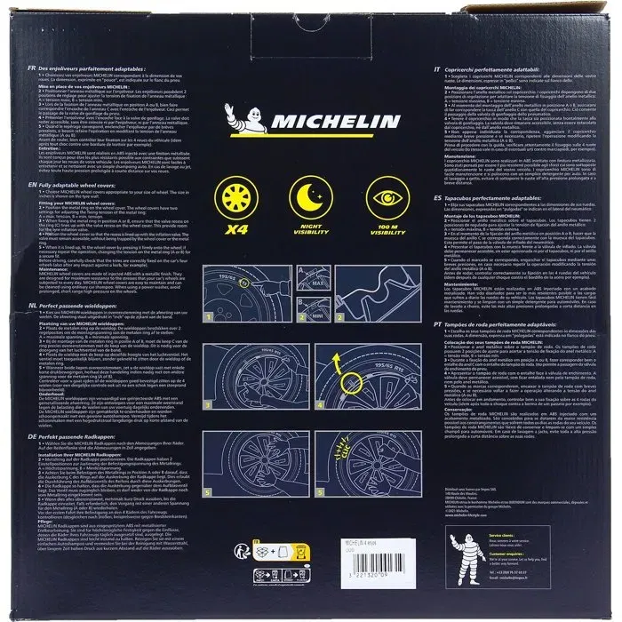 Michelin Lot de 4 Enjoliveurs 15'' NVS 3D Carbone Edition Noir, ABS Bicolore Verni à Haute Finition avec Système de Sécurité Vision Nuit - Simple Clipsage
