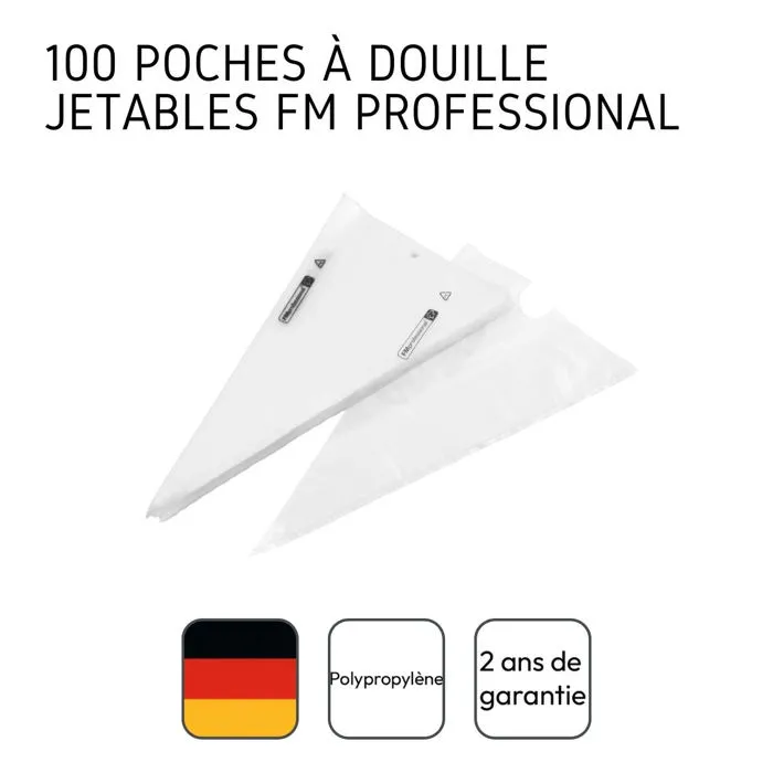 Fackelmann FM Professional Set de 100 poches à douille professionnelles jetables (50 cm) avec verre doseur de 1 L pour pâtisserie et cake design