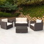 Color Baby - Ensemble de salon : canapé 128 x 72 cm + 2 fauteuils 71 x 72 cm + table basse 80 x 50 x 32 cm, acier et rotin, modèle Aktive
