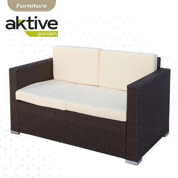 Color Baby - Ensemble de salon : canapé 128 x 72 cm + 2 fauteuils 71 x 72 cm + table basse 80 x 50 x 32 cm, acier et rotin, modèle Aktive