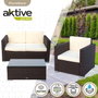 Color Baby - Ensemble de salon : canapé 128 x 72 cm + 2 fauteuils 71 x 72 cm + table basse 80 x 50 x 32 cm, acier et rotin, modèle Aktive