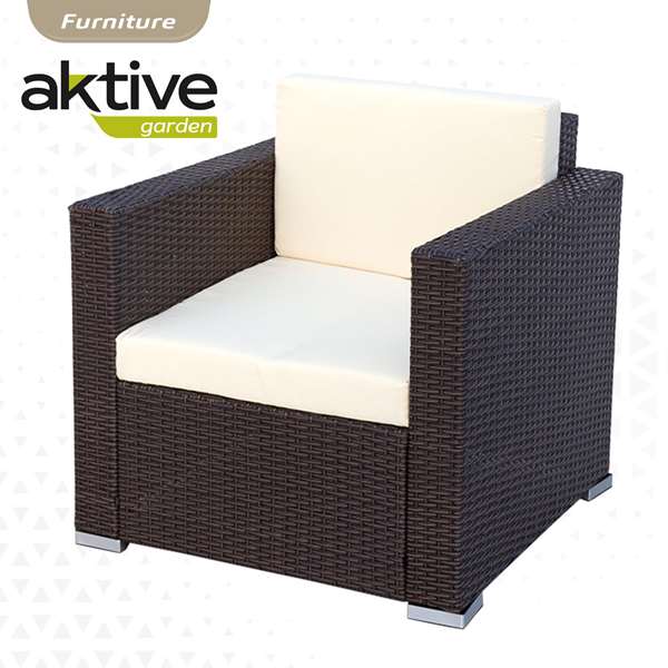 Color Baby - Ensemble de salon : canapé 128 x 72 cm + 2 fauteuils 71 x 72 cm + table basse 80 x 50 x 32 cm, acier et rotin, modèle Aktive