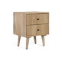 GINER Y COLOMER - Table de chevet en bois de manguier massif style scandinave, finition claire naturelle avec 2 tiroirs à façade cannelée, 50x40x61 cm