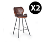 Giner y Colomer - Set de 2 Tabourets de Bar en Cuir Naturel Brun avec Pieds en Métal - Hauteur d'Assise 72 cm