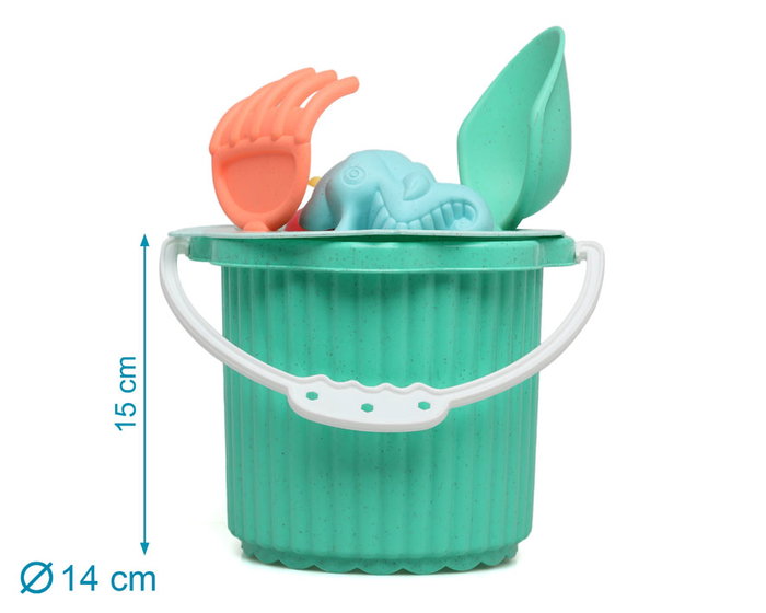 KioKids - Set de seau de plage vert 7 pièces pour bébé - avec pelle, râteau, tamis et moules à sable
