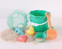 KioKids - Set de seau de plage vert 7 pièces pour bébé - avec pelle, râteau, tamis et moules à sable