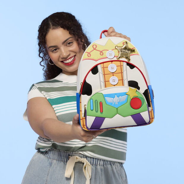 LOUNGEFLY - Mochila Toy Story 5 - Jessie, Woody et Buzz Lightyear Disney Pixar - Mini sac à dos 31 cm - Polyuréthane avec jean et détails