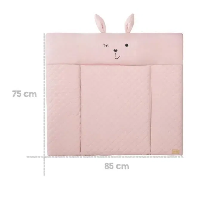 Roba Matelas à langer Style avec coussin de sécurité 85 x 75 cm, visage de lapin Lily, rose, doux et imperméable
