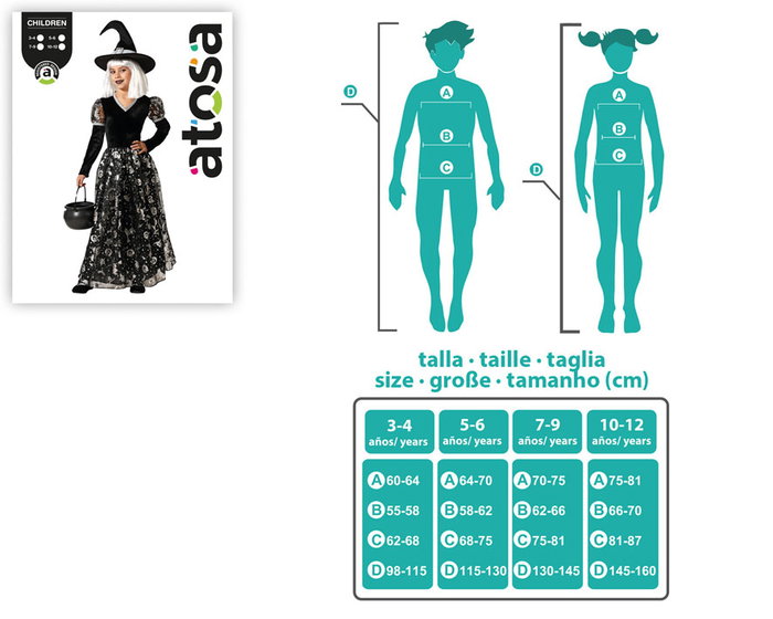 atosa Déguisement de sorcière robe longue grise avec chapeau pour fille