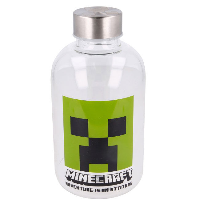 STOR - Gourde en verre borosilicate réutilisable Minecraft 620ml - Licences officielles - Sans BPA - Écologique
