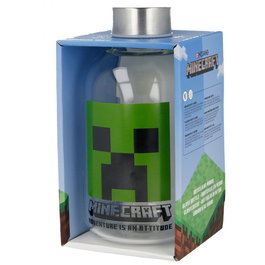 STOR - Gourde en verre borosilicate réutilisable Minecraft 620ml - Licences officielles - Sans BPA - Écologique