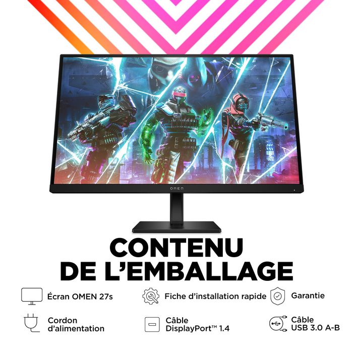 HP Écran gamer OMEN 27 pouces - OMEN 27s - 27" FHD 240 Hz 1 ms avec NVIDIA G-SYNC, HDR 400, Hub USB
