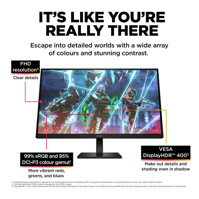 HP Écran gamer OMEN 27 pouces - OMEN 27s - 27" FHD 240 Hz 1 ms avec NVIDIA G-SYNC, HDR 400, Hub USB