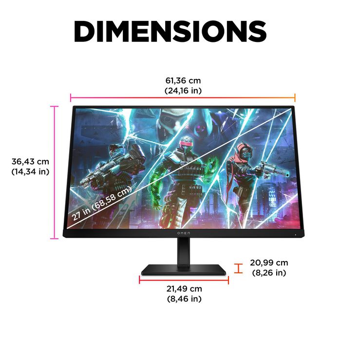 HP Écran gamer OMEN 27 pouces - OMEN 27s - 27" FHD 240 Hz 1 ms avec NVIDIA G-SYNC, HDR 400, Hub USB