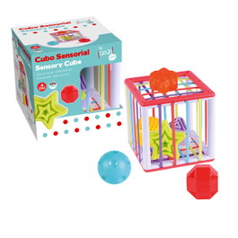 TACHAN - Cube sensoriel pour bébé avec 6 formes géométriques multicolores, textures et motifs variés - Jouet d'éveil pour enfants dès 6 mois