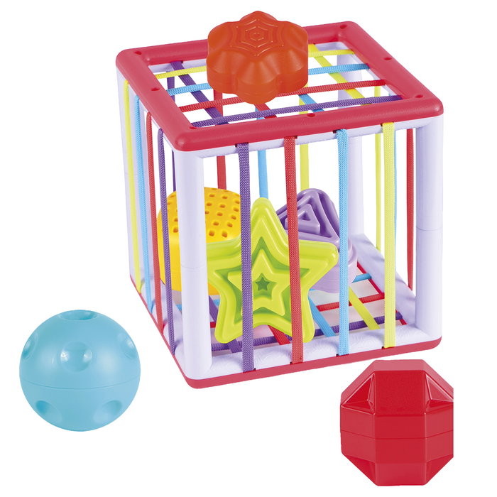 TACHAN - Cube sensoriel pour bébé avec 6 formes géométriques multicolores, textures et motifs variés - Jouet d'éveil pour enfants dès 6 mois