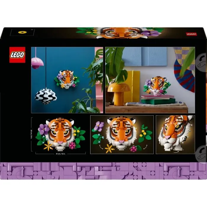 LEGO 31217 Art Collection Faune - Le Tigre, Set de Construction Adulte pour Décoration Murale avec Fleurs, 744 Pièces