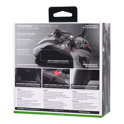 PowerA Manette avec câble Enhanced 1525943-01 Arctic Camo Gris pour Xbox Series X|S, Xbox One et Windows 10/11 - Licence officielle, boutons programmables