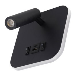Applique LED Spot Square 9W Noir avec Sortie USB-C
