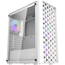 Darkflash DF-DK351CL6-WH - Boîtier PC moyen tour ATX blanc avec façade mesh, 4 ventilateurs A-RGB, port USB 3.0 et panneau latéral en verre trempé