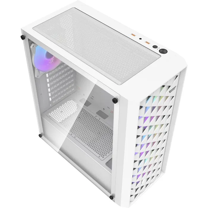 Darkflash DF-DK351CL6-WH - Boîtier PC moyen tour ATX blanc avec façade mesh, 4 ventilateurs A-RGB, port USB 3.0 et panneau latéral en verre trempé