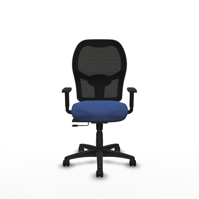 Chaise Alocén Synchrone/Traslack tissu Bleu foncé Maille Noir Structure polyamide noire Accoudoir 1D Sans appui-tête Roulettes en nylon 50 mm