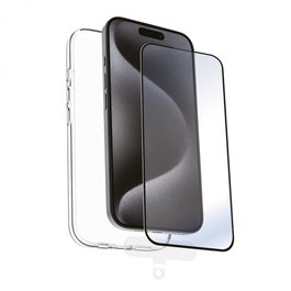Muvit for Change Coque Recycletek et Protecteur d'écran pour Apple iPhone 16, Transparent et Noir