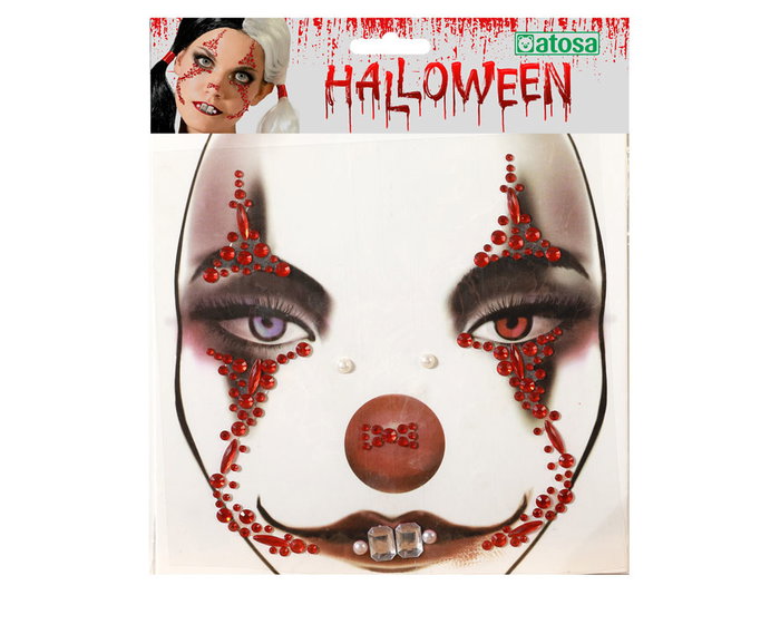 Lot de Joyaux Faciaux Adhésifs Rouge pour Déguisement de Clown Diabolique et Halloween, Cosplay