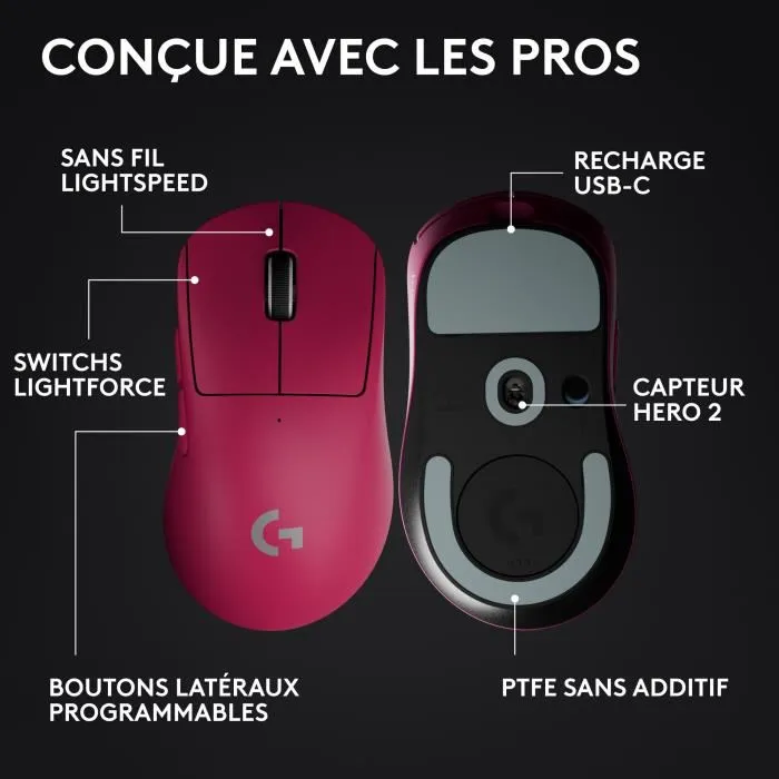 Logitech G Souris Gaming Sans Fil G Pro X Superlight 2 DEX Rose - Ultra-Légère, Capteur HERO 2, Technologie LIGHTSPEED