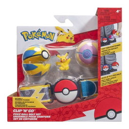 Jazwares Ceinturon Pokémon Clip 'n' Go avec capacité pour 6 Poké Balls, inclut 2 Poké Balls et 1 figurine - Modèles assortis