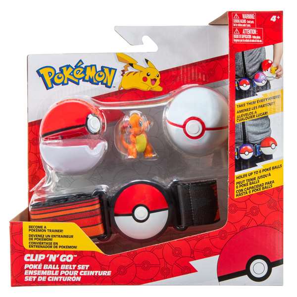 Jazwares Ceinturon Pokémon Clip 'n' Go avec capacité pour 6 Poké Balls, inclut 2 Poké Balls et 1 figurine - Modèles assortis