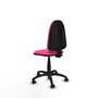Chaise de bureau Aýna avec mécanisme de contact permanent de base, rembourrée en simili cuir rose. Équipée d'une base en polyamide noir, sans accoudoirs et avec roulettes pour parquet.