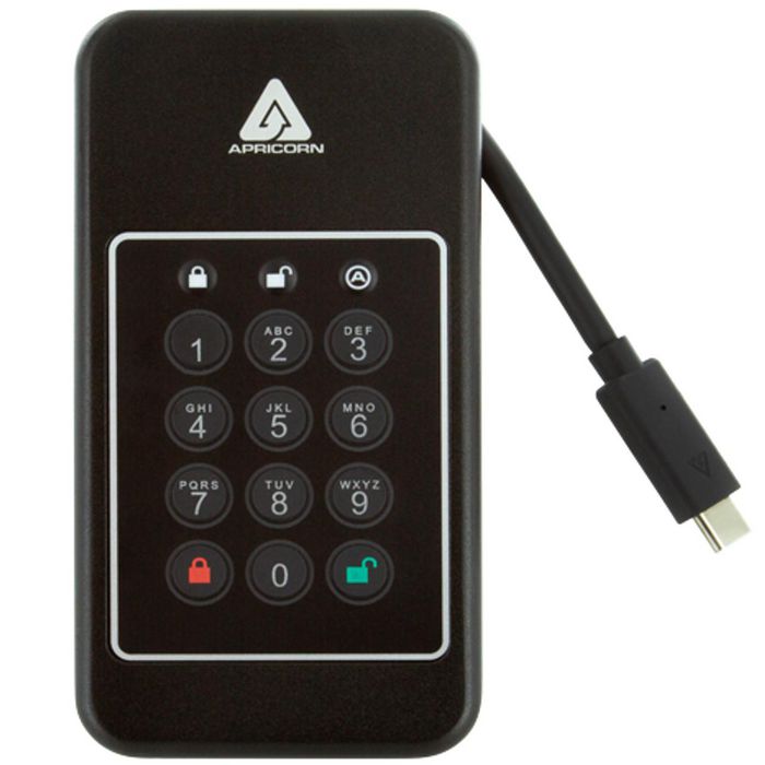 Apricorn Aegis NVX - Disque SSD Externe USB 3.2 Gen 1 Type-C 2 To, Chiffrement AES 256 bits, Clavier à Pins, 1000 Mo/s, Résistant aux Chocs 1500G