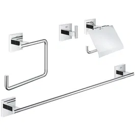 GROHE Set d'accessoires mural 4 en 1 Chromé - 41115000 - Patère, Anneau, Dérouleur, Barre à serviettes en Métal pour Salle de Bain
