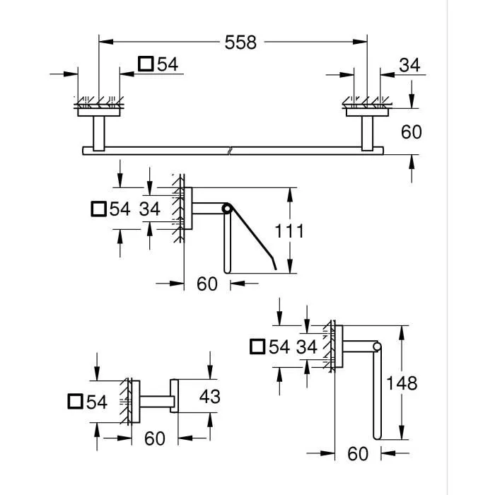 GROHE Set d'accessoires mural 4 en 1 Chromé - 41115000 - Patère, Anneau, Dérouleur, Barre à serviettes en Métal pour Salle de Bain