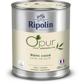 Ripolin Peinture O'PUR 472823 Blanc cassé Satin velouté 2 L - Pour murs, boiseries et radiateurs - Base résine biosourcée 97% - Ecolabel