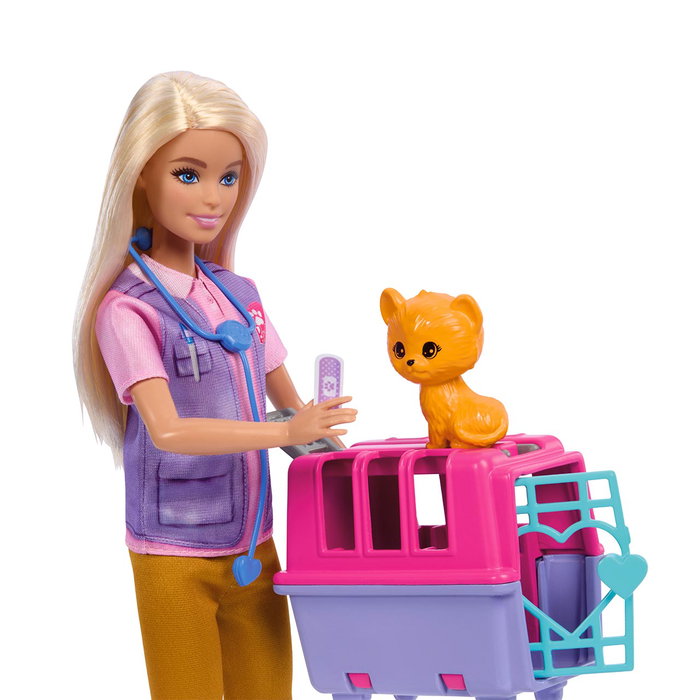 Barbie Coffret Sauvetage d'Animaux avec poupée blonde et accessoires