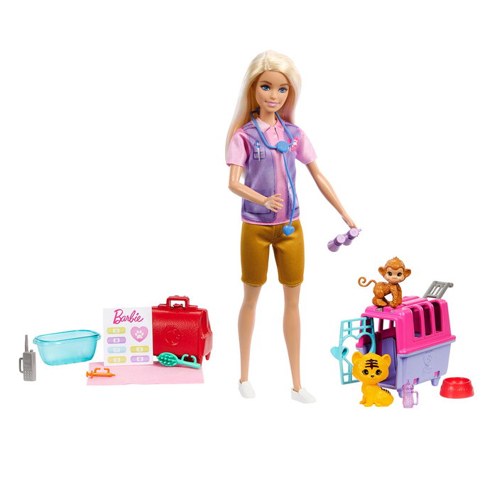 Barbie Coffret Sauvetage d'Animaux avec poupée blonde et accessoires