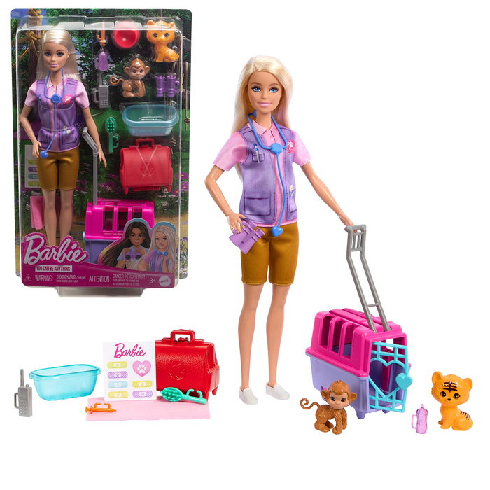 Barbie Coffret Sauvetage d'Animaux avec poupée blonde et accessoires