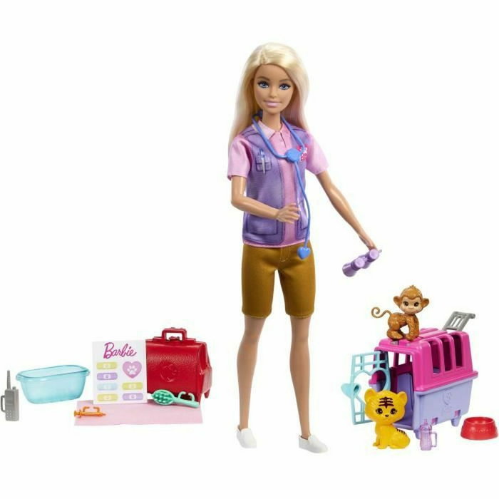 Barbie Coffret Sauvetage d'Animaux avec poupée blonde et accessoires