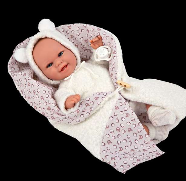 Muñecas Arias - Poupée Elegance 35 cm avec couverture, blanc, jouet d'éveil sensoriel et de poids, âge recommandé 3 ans