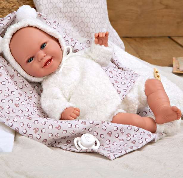 Muñecas Arias - Poupée Elegance 35 cm avec couverture, blanc, jouet d'éveil sensoriel et de poids, âge recommandé 3 ans